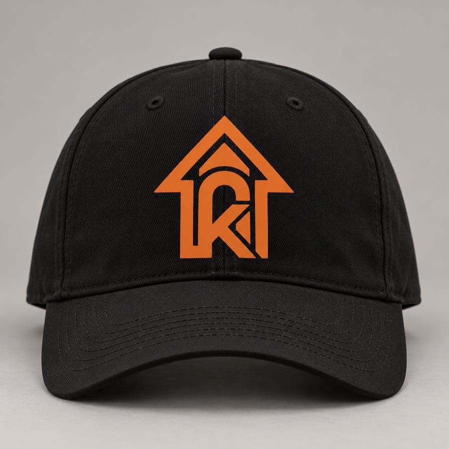 Gorra negra con el logo de Kronven estampado en naranja