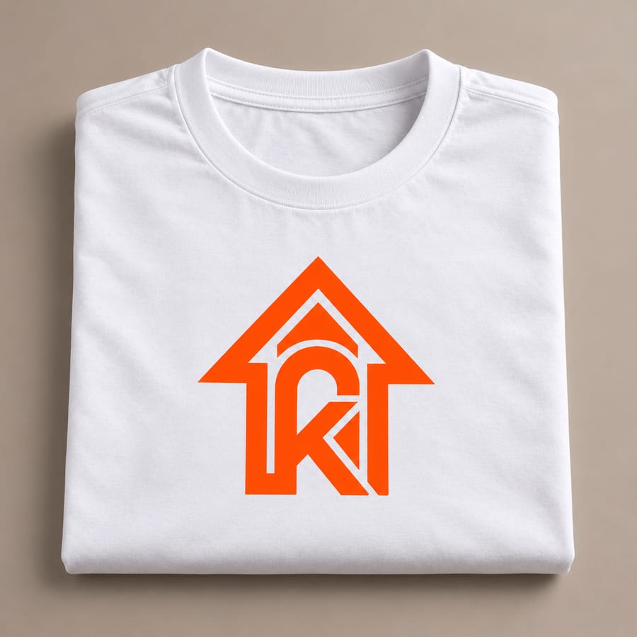 Remera blanca doblada con el logo de Kronven estampado