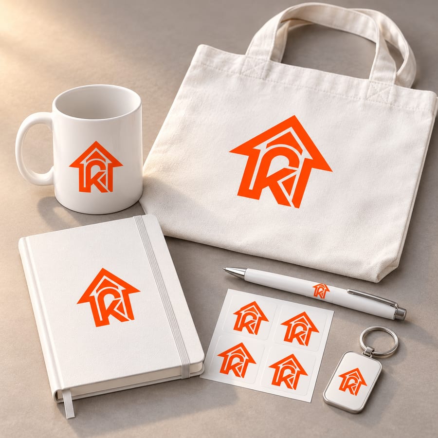 Taza, tote bag, cuaderno, stickers, lapicera y llavero con el logo de Kronven